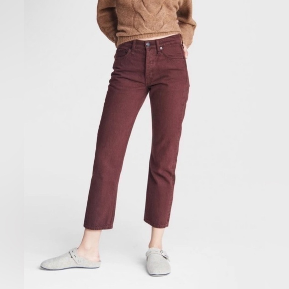 Rag & Bone Women's Maya High-Rise Ankle Slim Plum Jeans Burgundy Size 28